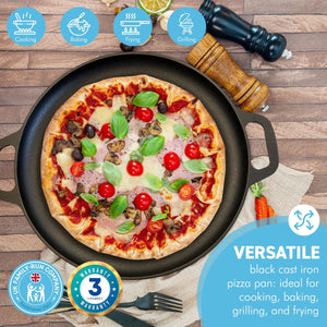 Black Cast Iron 14” Pizza Pan | Skillet for cooking | Baking and grilling | Long lasting and durable | Even heating
