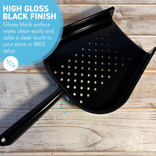 Load image into Gallery viewer, 𝗘𝗡𝗔𝗠𝗘𝗟𝗟𝗘𝗗 𝗦𝗧𝗘𝗘𝗟 𝗪𝗢𝗢𝗗𝗙𝗜𝗥𝗘 𝗣𝗘𝗟𝗟𝗘𝗧 &amp; 𝗖𝗢𝗔𝗟 𝗦𝗛𝗢𝗩𝗘𝗟 – High Gloss Black Metal Scoop| 35.5cm (L) | Dust-Free | Easy Scooping | Durable | BBQ cooking
