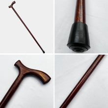 Load image into Gallery viewer, Varnished Beechwood Brown Classic Derby Walking Stick,  solid, lightweight wooden stick with rubber ferrule for stability and comfort
