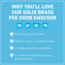 Load image into Gallery viewer, Solid Brass Fox Door Knocker, Unique Fox Design, Handcrafted Animal Detailing, Smart Door Hardware
