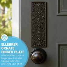 Load image into Gallery viewer, The Ellerker – Hand-Cast Ornate Finger Plate in Antique Iron

