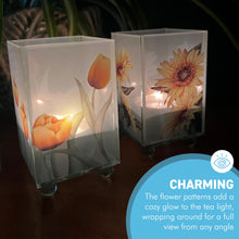 Load image into Gallery viewer, Set of 2 Floral Glass Votive Candle Holders,  Sunflower &amp; Yellow Tulip
