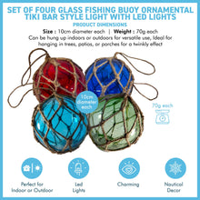 Load image into Gallery viewer, Set of 4 Glass Fishing Buoys Tiki Bar Lights with LED Lights, Nautical-Style Ornaments for Home Decor
