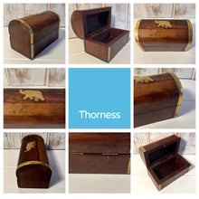 Load image into Gallery viewer, WOODEN TREASURE CHEST WITH INLAID BRASS ELEPHANT DECORATION |Trinket Box | Pirate Chest | Money Box | Wooden Chest | Sheesham Wood Chest | Wooden Box
