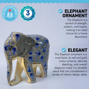 BLUE AND WHITE PAPER MACHE ELEPHANT ORNAMENT | Animal Decoration | Wildlife Sculpture | Paper Mache Animal | Blue and White | Home Decor | Elephants represent Good Luck