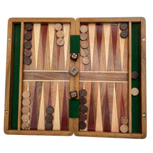 Load image into Gallery viewer, Wooden Inlaid Backgammon Set 36cm x 30cm, Classic Strategy Board Game,  Includes Wooden Playing Pieces and Dice
