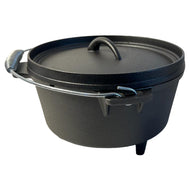 Cast Iron 3 Litre Dutch Oven pre-seasoned cooking pot with  three feet | Spiral handle | Ideal for camping, cooking, baking and frying