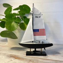 Load image into Gallery viewer, Americas Cup Model Yacht  - USA 67 | Sailing | Yacht | Boats | Models | Sailing Nautical Gift | Sailing Ornaments | Yacht on Stand | 23cm (H) x 16cm (L) x 3cm (W)
