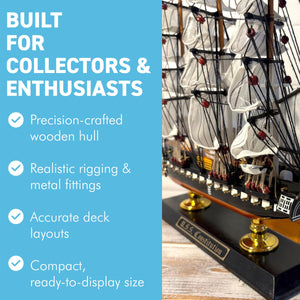 USS Constitution Model Ship  Handcrafted Wooden Replica  Historic Old Ironsides Tall Ship Model – Nautical Decor for Home or Office  Fully Assembled