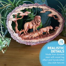 Load image into Gallery viewer, 𝗟𝗜𝗢𝗡 𝗙𝗔𝗠𝗜𝗟𝗬 𝗢𝗥𝗡𝗔𝗠𝗘𝗡𝗧, Resin Wood Effect Wildlife Figurine, Collectible Home Decor Gift
