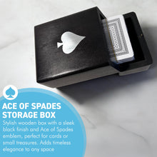 Load image into Gallery viewer, Handcrafted wooden playing card box in black with Ace of Spades design, stylish storage for card enthusiasts
