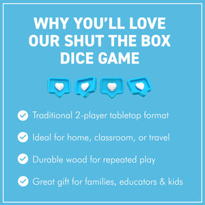 𝟮 𝗣𝗟𝗔𝗬𝗘𝗥 𝗪𝗢𝗢𝗗𝗘𝗡 𝗦𝗛𝗨𝗧 𝗧𝗛𝗘 𝗕𝗢𝗫 𝗗𝗜𝗖𝗘 𝗚𝗔𝗠𝗘 28 x 21cm Family Tabletop Game Travel Game