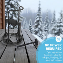 Load image into Gallery viewer, 𝗖𝗔𝗦𝗧 𝗜𝗥𝗢𝗡 𝗪𝗢𝗢𝗗 𝗦𝗣𝗟𝗜𝗧𝗧𝗘𝗥 𝗪𝗜𝗧𝗛 𝗛𝗔𝗠𝗠𝗘𝗥 | 36.5cm (H) (14”) | Wood &amp; Kindling Splitting Tool | Firewood Cutter with Pre-Drilled Base | Splitting Blade | Fireplace Decor
