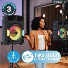 Load image into Gallery viewer, Majority P500 150W Bluetooth PARTY SPEAKER with Mic, Tripod &amp; LED Light Show – New

