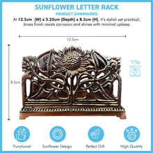 Load image into Gallery viewer, Art Nouveau Style Polished Brass Sunflower Letter Rack – Decorative Notelet &amp; Letter Holder for Home or Office
