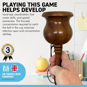 Traditional WOODEN CUP AND BALL GAME | Cup and ball games | ball in a cup game | Old fashioned toys | ball catch game | hand-eye coordination, fine motor skills, and spatial awareness.