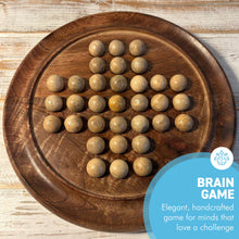 Load image into Gallery viewer, Handmade 𝗪𝗢𝗢𝗗𝗘𝗡 𝗦𝗢𝗟𝗜𝗧𝗔𝗜𝗥𝗘 𝗚𝗔𝗠𝗘 Board with Solid Wooden Marbles 22cm – Classic Strategy Board Game, Family Game, Unique Home Decor

