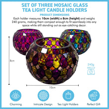 Load image into Gallery viewer, Set of 3 Handmade Mosaic Glass Tea Light Candle Holders, Elegant decor for any occasion
