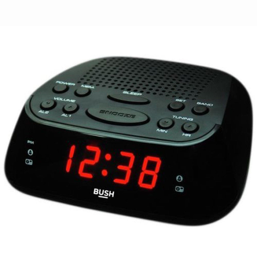 Bush Black Clock Radio | FM AM Clock radio | 10 AM & 10 FM Station Presets | Dual Alarm