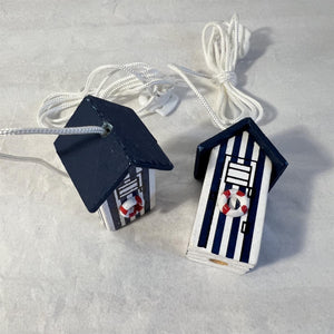 Pair of Dark Blue beach hut light pulls | Nautical Theme Wooden Beach Hut Cord Pull Light Pulls