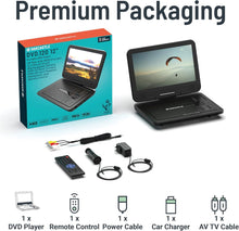 Load image into Gallery viewer, 12” Portable DVD Player | Rechargeable DVD Player Portable with 10.5 inch HD Swivel and Flip Screen | Mains or Car Powered, Region Free, Anti-Shock Protect, Remote Control | Oakcastle DVD120

