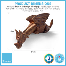 Load image into Gallery viewer, Large natural wooden shelf dragon | Dragon shelf sitter | 23cm × 17cm | Hand carved in Bali | Detailed carvings and lifelike features | Dragon ornament decoration | Dragon statute
