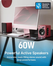 Load image into Gallery viewer, New Majority 𝗗𝟱𝟬𝗫 𝗕𝗟𝗨𝗘𝗧𝗢𝗢𝗧𝗛 𝗕𝗢𝗢𝗞𝗦𝗛𝗘𝗟𝗙 𝗦𝗣𝗘𝗔𝗞𝗘𝗥𝗦 – 60W Hi-Fi 2.0, Wireless, HDMI ARC, Optical, AUX &amp; USB, Remote, Maroon
