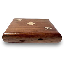 Load image into Gallery viewer, WOODEN PLAYING CARD BOX COMES WITH TWO PACKS OF CARDS | Playing Card Box | Decorative Inlaid Card Box | Ace of Spades | Poker | Bridge
