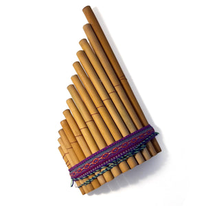 Large Peruvian Wooden Panpipes with colourful woven trim, 13 Pipe Traditional Panflute Instrument