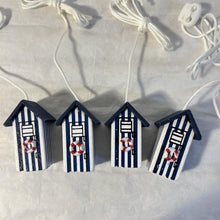 Load image into Gallery viewer, Set of 4 Dark Blue beach hut light pulls | Nautical Theme Wooden Beach Hut Cord Pull Light Pulls
