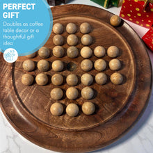 Load image into Gallery viewer, Handmade 𝗪𝗢𝗢𝗗𝗘𝗡 𝗦𝗢𝗟𝗜𝗧𝗔𝗜𝗥𝗘 𝗚𝗔𝗠𝗘 Board with Solid Wooden Marbles 22cm – Classic Strategy Board Game, Family Game, Unique Home Decor
