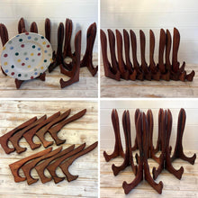 Load image into Gallery viewer, Wooden Plate Display Stands 25cm – Set of 10 Hinged Easel Holders
