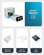 Load image into Gallery viewer, REFURBISHED MAJORITY Bluetooth Bedside FM Radio Alarm Clock | Wireless Charging for Phones| 12W Stereo Sound with Dual Alarm, Built-in Thermometer, and 30 Presets | Large Dimmable Display Darwin digital clock
