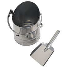 Load image into Gallery viewer, 𝗪𝗔𝗧𝗘𝗥𝗟𝗢𝗢 𝗦𝗧𝗬𝗟𝗘 𝗦𝗜𝗟𝗩𝗘𝗥 𝗙𝗜𝗡𝗜𝗦𝗛 𝗖𝗢𝗔𝗟 &amp; 𝗔𝗦𝗛 𝗕𝗨𝗖𝗞𝗘𝗧 𝗪𝗜𝗧𝗛 𝗦𝗛𝗢𝗩𝗘𝗟 | H29cm x W22cm x D25cm | Heat-Resistant Metal Bucket for Fireplace | Log Burner or Stove | 𝗙𝗜𝗥𝗘𝗦𝗜𝗗𝗘 Accessory for Ash, Coal &amp; Log Storage
