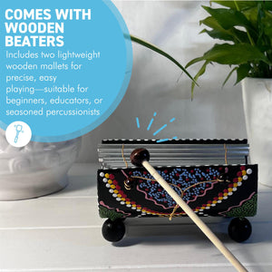 Traditional Chime Xylophone with Aboriginal style decoration, Handcrafted Percussion Instrument with beater