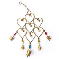 Vintage Style Garden Windchime with Hearts & Stars in distressed golden metal