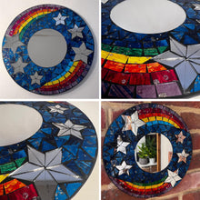 Load image into Gallery viewer, Rainbow &amp; Stars Celestial Round Mirror, Stunning Mosaic Design, 30cm diameter Decorative Mirror
