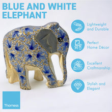 Load image into Gallery viewer, BLUE AND WHITE PAPER MACHE ELEPHANT ORNAMENT | Animal Decoration | Wildlife Sculpture | Paper Mache Animal | Blue and White | Home Decor | Elephants represent Good Luck
