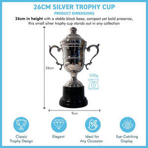 Elegant 26cm Silver Trophy Cup with lid- Ideal Award for achievements & celebrations