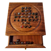 Load image into Gallery viewer, Wooden Solitaire with Drawer Traditonal Orange Storing Marbles | Travel Games | Strategic &amp; Traditional Games | Perfect for Adults &amp; Family Fun

