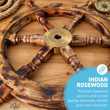 Load image into Gallery viewer, The 24 Inch Nautical Ship Wheel – Wooden with a Solid Brass Hub
