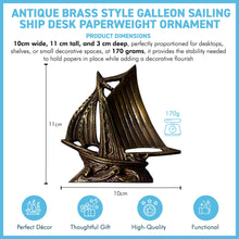 Load image into Gallery viewer, Antique style Brass Galleon Ship Paperweight,  Nautical Desk Ornament for Home or Office Decor, Distressed Gold Patina Finish
