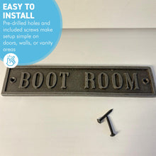 Load image into Gallery viewer, The Boot Room Plaque – A Cast Iron Wall Sign with an Antique Iron Finish

