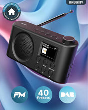 Load image into Gallery viewer, 𝗥𝗘𝗙𝗨𝗥𝗕𝗜𝗦𝗛𝗘𝗗 𝗣𝗢𝗥𝗧𝗔𝗕𝗟𝗘 𝗗𝗔𝗕 𝗗𝗜𝗚𝗜𝗧𝗔𝗟 𝗥𝗔𝗗𝗜𝗢 with Bluetooth | USB-C Rechargeable Battery Powered | 40 Presets, Dual Alarm &amp; BestTune | LED Display &amp; Headphone Jack | Small Kitchen &amp; Travel Radio | Majority Orwell Pro
