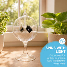 Load image into Gallery viewer, 16cm high Solar Radiometer | 4 Blades rotating glass windmill Crookes solar radiometer |Measures Radiant Flux of Electromagnetic Radiation | desk ornament | weather station | light mill
