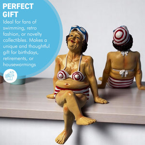 2 Fat Bathing Ladies in Red Striped Bikinis, Novelty Bathroom Figurines