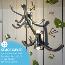 Load image into Gallery viewer, Set of two Aluminium Triple 𝗦𝗪𝗜𝗩𝗘𝗟 𝗖𝗢𝗔𝗧 𝗛𝗢𝗢𝗞𝗦 3-Prong Wall Mounted Hanger for Towels Robes Bags Jackets Bathroom Entryway
