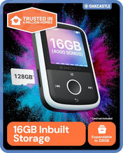 Load image into Gallery viewer, Oakcastle MP250 Bluetooth MP3 Player - 16GB Portable Music Player with Sports Clip, 34 Hour Battery &amp; Expandable Storage

