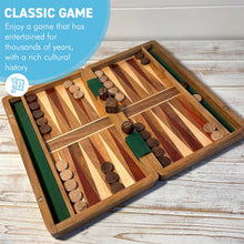 Load image into Gallery viewer, Wooden Inlaid Backgammon Set 36cm x 30cm, Classic Strategy Board Game,  Includes Wooden Playing Pieces and Dice
