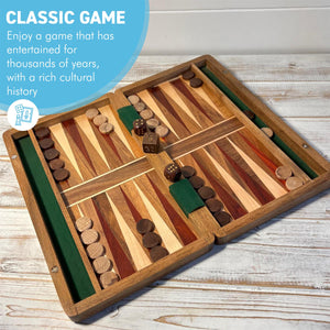 Wooden Inlaid Backgammon Set 36cm x 30cm, Classic Strategy Board Game,  Includes Wooden Playing Pieces and Dice